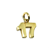 Load image into Gallery viewer, 18K YELLOW GOLD NUMBER 17 SEVENTEEN PENDANT CHARM 0.7 INCHES 17 MM MADE IN ITALY