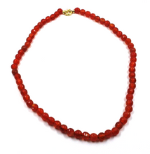 Load image into Gallery viewer, 18k yellow gold necklace 24", red jade round faceted 6mm beads spheres balls