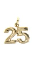 Load image into Gallery viewer, 18K YELLOW GOLD NUMBER 25 TWENTY FIVE PENDANT CHARM 0.7 INCHES 17 MM MADE ITALY