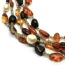 Cargar imagen en el visor de la galería, COLLAR DE CINCO HILOS DE ORO AMARILLO DE 18 QUILATES CON PERLAS GOTA Y ÁMBAR, HECHO EN ITALIA, 45 cm (18")