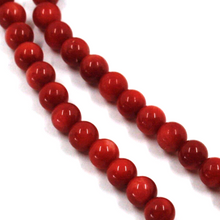 Load image into Gallery viewer, 18k yellow gold necklace 20" with 5mm red bamboo coral round beads spheres balls
