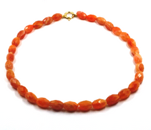 Load image into Gallery viewer, 18k yellow gold necklace 16", 13mm natural orange carnelian faceted oval tubes