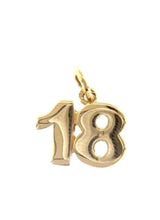 Load image into Gallery viewer, 18K YELLOW GOLD NUMBER 18 EIGHTEEN PENDANT CHARM 0.7 INCHES 17 MM MADE IN ITALY