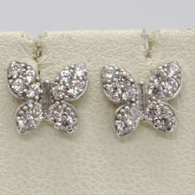 Load image into Gallery viewer, SOLID 18K WHITE GOLD EARRINGS BUTTERFLY & ZIRCONIA, DIAMETER 10 MM