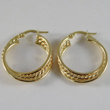 Load image into Gallery viewer, 18K YELLOW GOLD TWISTED EARRINGS WORKED & BRIGHT CIRCLE HOOP 23 MM MADE IN ITALY