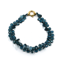 Cargar imagen en el visor de la galería, Pulsera de cuentas de oro amarillo de 18 quilates de 18 cm con topacio natural facetado de Londres y gotas de 7 mm.