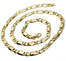 Load image into Gallery viewer, 18K YELLOW WHITE ROSE GOLD CHAIN 6 MM, 24" SQUARE FLAT ALTERNATE GOURMETTE LINKS