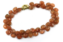 Cargar imagen en el visor de la galería, Pulsera de cuentas de oro amarillo de 18 quilates, 18 cm, 18,1 cm, con piedra solar natural facetada y gotas de 6 mm.