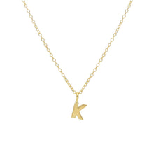 Load image into Gallery viewer, 18k yellow gold rolo thin 16" necklace with small 5mm letter initial K