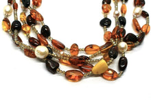 Cargar imagen en el visor de la galería, COLLAR DE CINCO HILOS DE ORO AMARILLO DE 18 QUILATES CON PERLAS GOTA Y ÁMBAR, HECHO EN ITALIA, 45 cm (18")