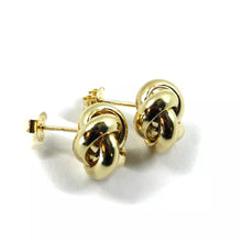 Load image into Gallery viewer, 18k yellow gold stud pendant 12mm smooth braided rounded knot earrings