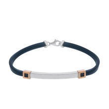 Load image into Gallery viewer, SOLID 18K ROSE WHITE GOLD BRACELET 4mm SQUARED TUBE PLATE AND BLACK RUBBER 8.3"