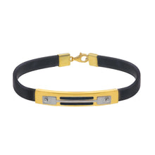 Load image into Gallery viewer, SOLID 18K YELLOW WHITE GOLD BRACELET 6mm RECTANGULAR TUBE PLATE & BLACK RUBBER