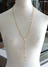 将图片加载到图库查看器,18k yellow gold Rosary necklace Miraculous medal & Jesus Cross, 5mm spheres, 25"