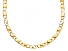 Load image into Gallery viewer, 18K YELLOW WHITE GOLD CHAIN NECKLACE FLAT MARINER OVAL ROUNDED LINKS, 24", 60cm.