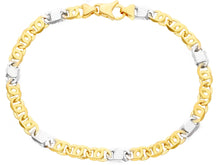 Load image into Gallery viewer, SOLID 18K YELLOW WHITE GOLD BRACELET TIGER EYE ALTERNATE 3+1 FLAT LINKS 5.5mm.