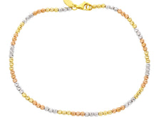 Load image into Gallery viewer, 18K YELLOW WHITE ROSE GOLD BRACELET, 21 CM, WORKED, 2.5 MM DIAMOND CUT BALLS.