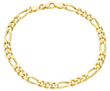 Cargar imagen en el visor de la galería, 18k yellow gold bracelet big 5 mm rounded figaro gourmette alternate 3+1, 8.3".