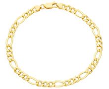 Charger l'image dans la galerie, 18K YELLOW GOLD BRACELET, BIG FLAT 5 MM SUNKEN FIGARO GOURMETTE ALTERNATE 3+1.