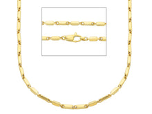 Cargar imagen en el visor de la galería, 18K YELLOW GOLD CHAIN NECKLACE ROUNDED ALTERNATE TUBE LINKS, length 60 cm, 24".