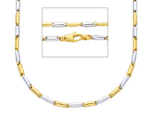 Load image into Gallery viewer, 18K YELLOW WHITE GOLD CHAIN NECKLACE ROUNDED ALTERNATE TUBE LINKS, 50 cm, 20".
