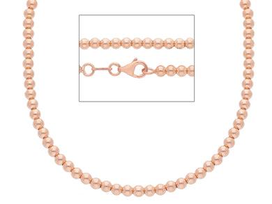 18k rose gold 3 mm balls chain, 18 inches, smooth spheres, made in Italy.