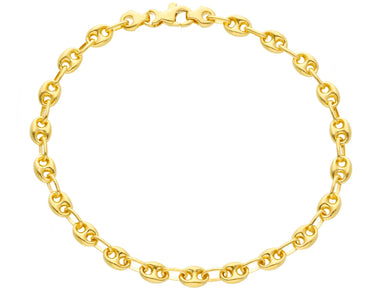 18k yellow gold mariner bracelet 4 mm, 7.1 inches, anchor rounded oval link.