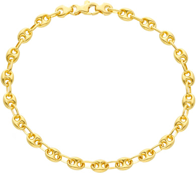 18k yellow gold mariner bracelet 5 mm, 7.5 inches, anchor rounded oval link.