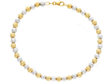 Load image into Gallery viewer, 18K YELLOW WHITE GOLD BRACELET 19cm WORKED SPHERES 4mm DIAMOND CUT BALLS.