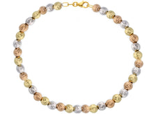 Load image into Gallery viewer, 18K YELLOW WHITE ROSE GOLD BRACELET 19cm WORKED SPHERES 4mm DIAMOND CUT BALLS.