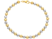 Load image into Gallery viewer, 18K YELLOW WHITE GOLD BRACELET 19cm WORKED SPHERES BIG 5mm DIAMOND CUT BALLS.