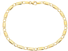 Cargar imagen en el visor de la galería, 18K YELLOW GOLD BRACELET GOURMETTE ALTERNATE FLAT PLATES SQUARE LINKS 4.8mm 21cm.