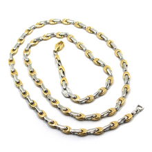 Cargar imagen en el visor de la galería, 18k white yellow gold chain necklace alternate 5mm oval drop & tube links, 24".