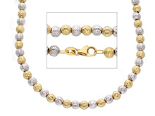 Load image into Gallery viewer, 18K YELLOW WHITE GOLD BALLS CHAIN WORKED SPHERES 4mm DIAMOND CUT, 20", 50cm.