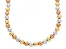 Load image into Gallery viewer, 18K YELLOW WHITE ROSE GOLD CHAIN WORKED SPHERES 5mm DIAMOND CUT FACETED 18" 45cm.
