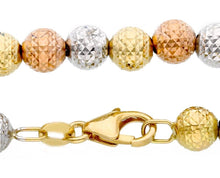 Load image into Gallery viewer, 18K YELLOW WHITE ROSE GOLD CHAIN WORKED SPHERES 5mm DIAMOND CUT FACETED 16" 40cm.