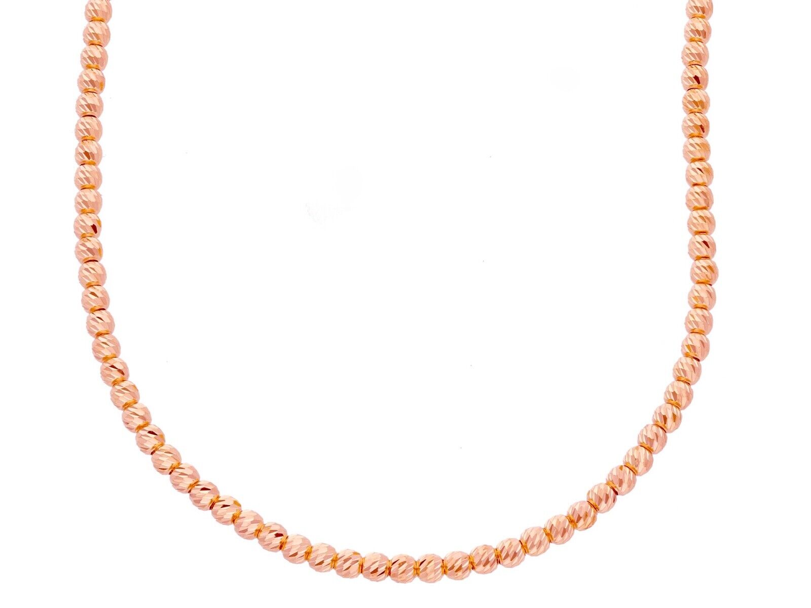 18k rose gold chain finely worked spheres mm diamond cut balls, 20