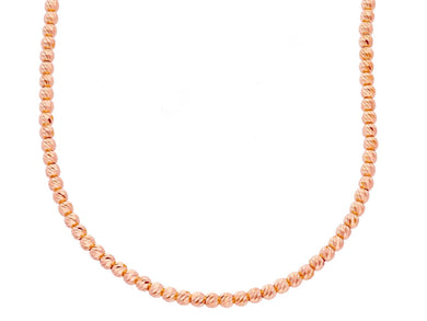 18k rose gold chain finely worked spheres 2.5 mm diamond cut balls, 16