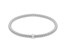 Load image into Gallery viewer, 18k white gold elastic bracelet, basket popcorn tube width 4mm 0.16", semi rigid.