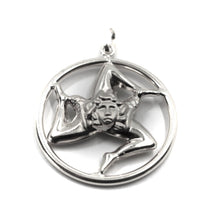 Charger l'image dans la galerie, 18k white gold pendant, rounded Trinacria, length 30mm, two faces, medallion.