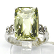 Load image into Gallery viewer, 18k white gold and big lemon quartz ring made in italy carats 9.5 cuscion cut.