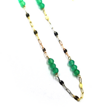 Load image into Gallery viewer, 18K YELLOW ROSE WHITE GOLD ANKLET 9.8" 25cm FACETED GREEN CHALCEDONY DIAM. 3mm.