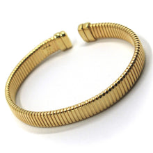 Charger l'image dans la galerie, 18k yellow gold bracelet, semirigid, elastic, flexible, 9mm striped bangle flat.