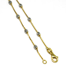 Cargar imagen en el visor de la galería, 18k yellow & white gold rolo alternate chain necklace 3mm faceted oval balls 18".
