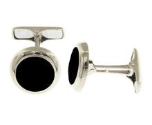 Load image into Gallery viewer, 18k white gold cufflinks, round 15mm button, smooth, black onyx, made in Italy.