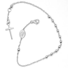 Load image into Gallery viewer, 18k white gold rosary bracelet, 2.5 mm spheres, cross & miraculous medal.