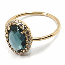 Cargar imagen en el visor de la galería, SOLID 18K ROSE GOLD FLOWER RING, BLUE CUSHION OVAL CRYSTAL CUBIC ZIRCONIA FRAME.