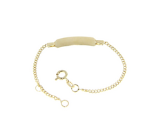 Load image into Gallery viewer, 18k yellow gold boy girl baby bracelet engraving plate cuban curb chain 5.1-5.9&quot;.

