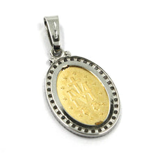 Load image into Gallery viewer, 18k yellow white gold cubic zirconia Miraculous big 24mm medal pendant Virgin Mary Madonna.