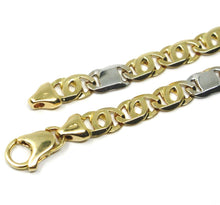 Load image into Gallery viewer, SOLID 18K YELLOW WHITE GOLD BRACELET TIGER EYE ALTERNATE 3+1 FLAT LINKS 5.5mm.